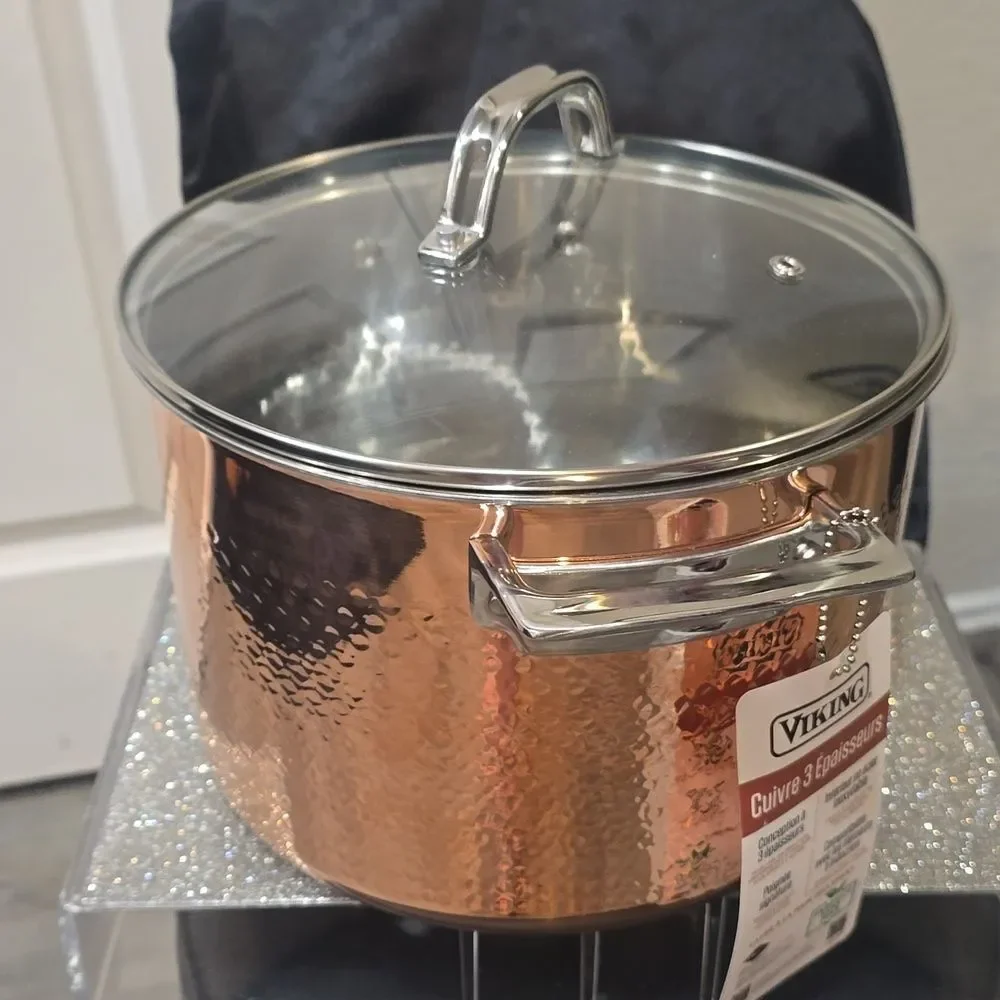 Viking Hammered Copper Clad 3-Ply 8QT Stock Pot w/ Lid